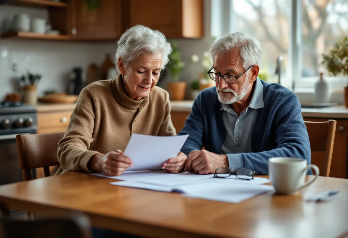 Couple reviewing their Medicare paperwork together at the kitchen table